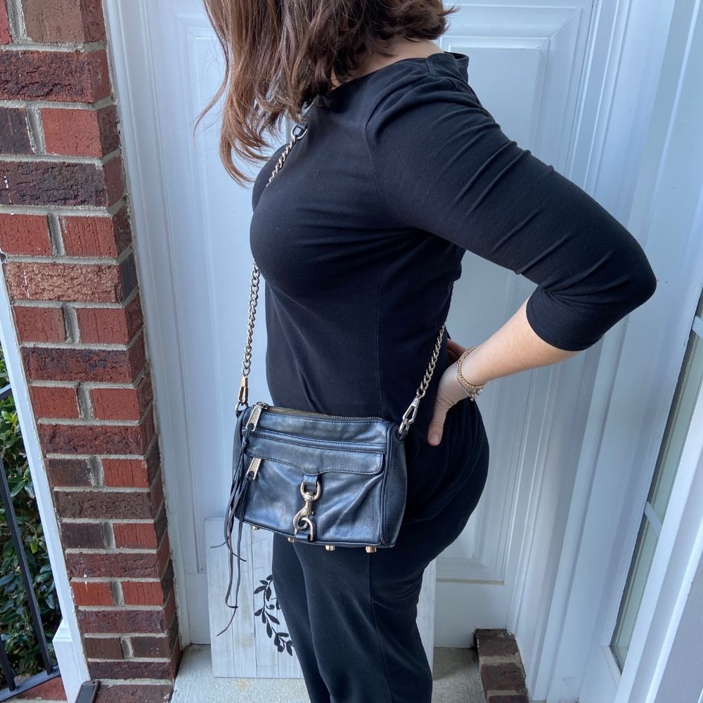 Rebecca Minkoff Mini Mac Leather Crossbody Bag Grey Purse Chainlink Strap